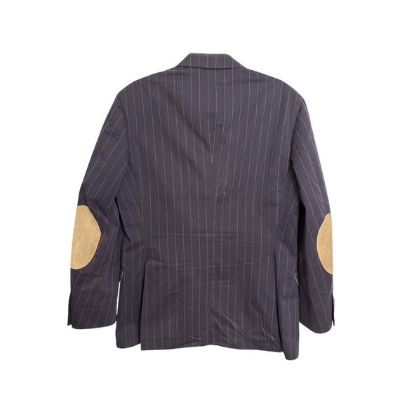 Brunello Cucinelli Blazer Mens IT50 40R Sport Coat Navy Pinstripe Elbow Patches - Picture 2 of 11